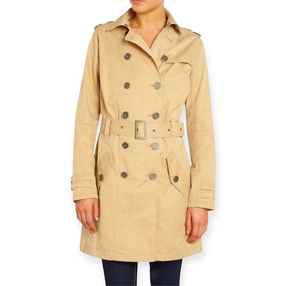 Barbour Tartan Tay Trench Coat In Beige Cream 4 Double Breasted Classic Preppy - Picture 2 of 16